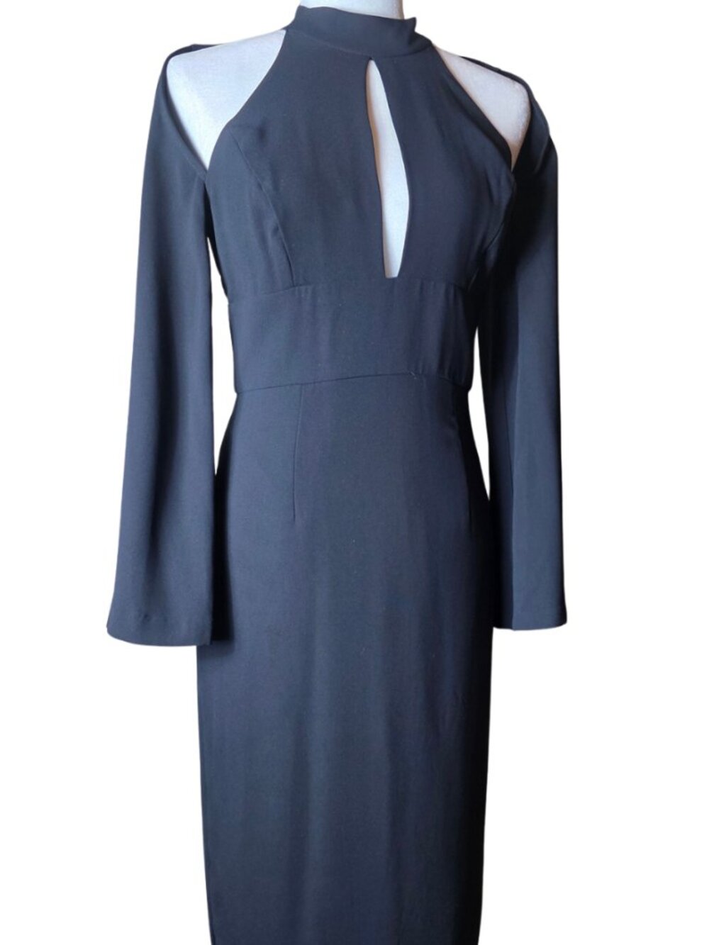 Bardot Drape Bell Sleeve Cutout Sheath Dress Black S
